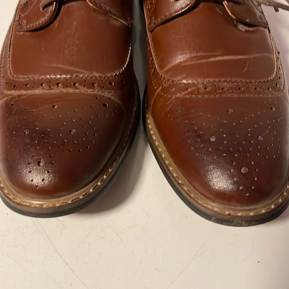 Parrazo Men's 10 Modern Cap Toe Cognac Brown Lace Up Wooden 05 Oxfords Shoes